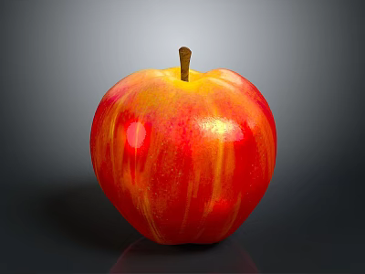 Fresh Ripe Red and Yellow Apple with Shiny Surface on Gray Background 3d model