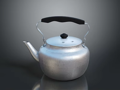 Silver Aluminum Kettle With Black Handle And Lid Knob For Home Daily Use 3d model