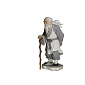 Classical Elderly Man Sculpture with White Beard Traditional Robes and Walking Stick on White Base