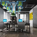 Modern Conference Room Interior With Brick Wall Colorful Pipes World Map And Green Plant