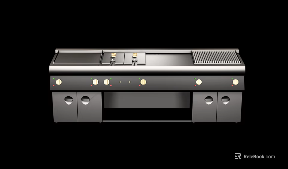 Stainless Steel Kitchen Cooking Appliance With Griddle Grill And Control Knobs 3d model 
