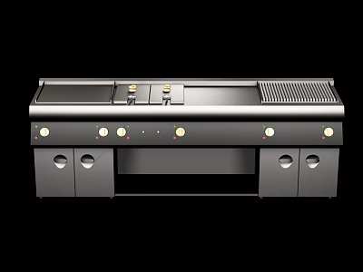 Stainless Steel Kitchen Cooking Appliance With Griddle Grill And Control Knobs 3d model