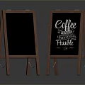 Two Wooden Stand Chalkboards With Coffee And Pastries Text 3d model