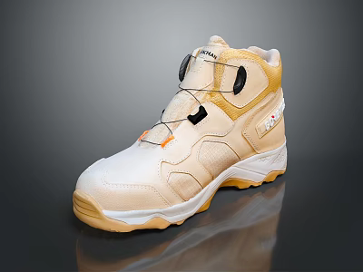 Stylish White And Gold High Top Shoes With Velcro Straps And Thick Sole Design 3d model