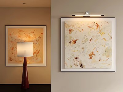 Abstract Oil Painting In Beige Gold Brown Textured Tones Hung On Modern Interior Wall 3d model