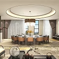 Elegant Private Box Interior Design Featuring Round Dining Table Chandelier And Chairs 3d model