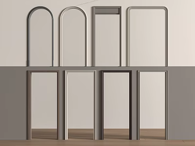 Modern Interior Featuring Arched And Rectangular Gray White Door Frames 3d model