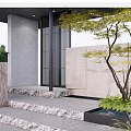 Garden Landscape Entrance With Number 88 Stone Wall Steps Tree And Green Plants