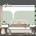 Kids Room Interior Design With Soft Green Walls Balloons Wooden Toys And Cozy Bed