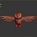 3D Model Owl With Spread Wings Red Head And Yellow Eyes Standing On Black Surface