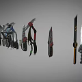 Weapons A Group of Science Fiction Weapons Combination Sword Dagger Axe Tomahawk Cyberpunk stylized low face number low model simple model film and television level 3d model