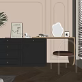 Dark Gray Dresser With Drawers Cabinet Decorative Mirror Chair Plant Picture Frame And Natural Light