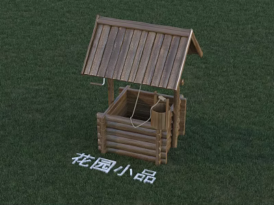Rustic Wooden Garden Ornament Pavilion With Sloped Roof And Green Grass Setting 3d model