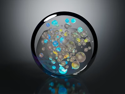 Decorative Ornament Set With Transparent Glass Sphere And Colorful Small Beads Inside 3d model