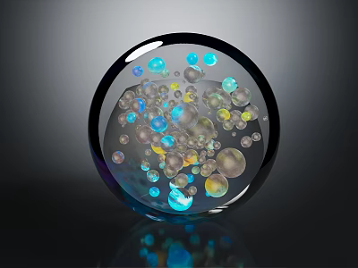 Decorative Ornament Set With Transparent Glass Sphere And Colorful Small Beads Inside 3d model