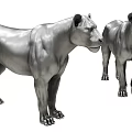 Two Silver Lion Statues With Metallic Finish Standing In 3D Rendered Design 3d model