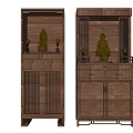 Wooden Buddhist Shrine Cabinet With Lattice Doors Buddha Statue Incense Burner And Decorative Lamps