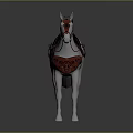 Detailed White Horse With Red Saddle Bridle And Decorative Saddle Pad Model