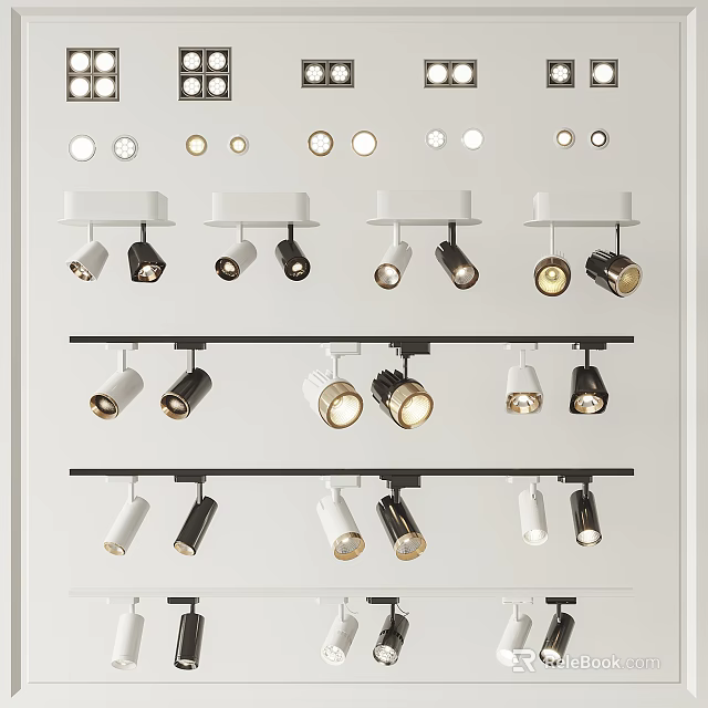Diverse Modern Downlights And Spotlights In Black White Styles For Indoor Lighting 3d model 