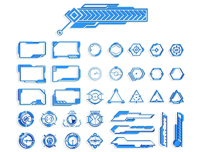Various Line Design Elements Featuring Geometric Shapes And Decorative Patterns 3d model