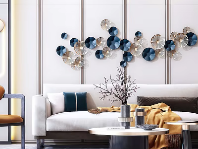 Modern Luxury Sofa And Coffee Table Set With White Upholstery Decorative Pillows And Wall Art 3d model