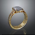Luxurious Golden Ring With Intricate Patterns And Square Blue Gemstone Design 3d model