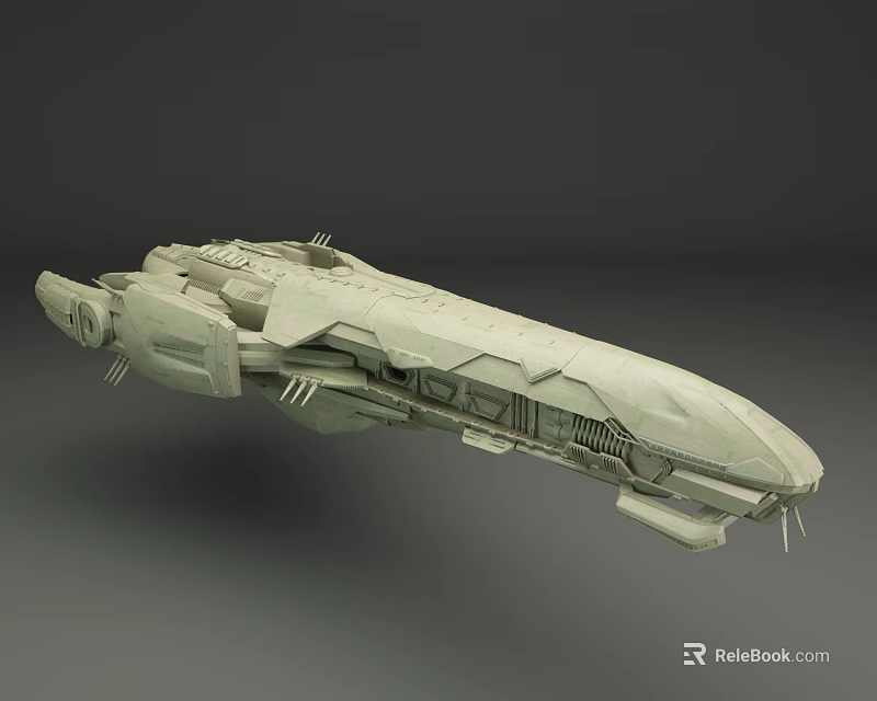 Light Gray Sci Fi Spaceship 3D Model With Streamlined Design And Detailed Mechanical Structure 3d model
