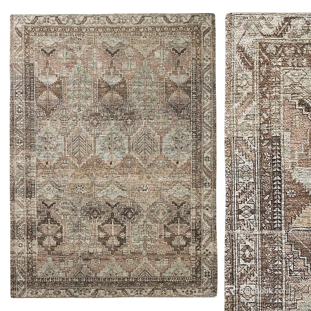Traditional Square Rug With Intricate Geometric Patterns And Neutral Tones Design 3d model 