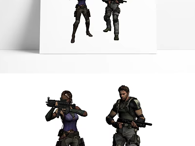 Action Game Movie Characters In Combat Gear With Weapons And Poses 3d model