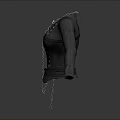 Long Sleeve Leather Like Top With Metallic Chain Accents And Fitted Design
