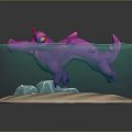 Pink Aquatic Animals Swimming in Blue Water with Ice Blocks and Sandy Bottom