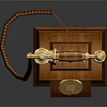Vintage Telephone with Wooden Base Gold Accents and Rotary Dial Design