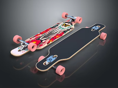 Colorful Skateboards with Black Deck and Pink Wheels for Sports Enthusiasts 3d model