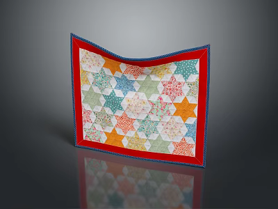 Colorful Star Pattern Fabric Table Runner With Blue Border And Red Green Orange Design 3d model
