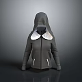 Gray Hooded Jacket With White Collar Zip Front Design And Functional Pockets Modern Casual Outerwear