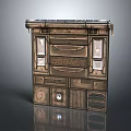 Vintage Industrial Metal Console With Cobalt Logo Panel Windows And Textured Surface