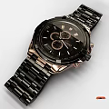 Elegant Chronograph Watch With Black Dial Rose Gold Bezel And Black Metal Strap