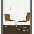 Wicker Leisure Chairs With Curved Metal Legs Against Light Wall And Wooden Floor