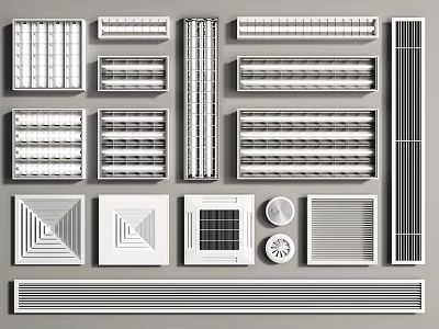 Different Grille Lights Types Featuring Ceiling Panels Linear And Square Designs 3d model