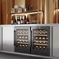 Modern Stainless Steel Double Door Wine Cooler With Wine Glasses And Decorative Shelves