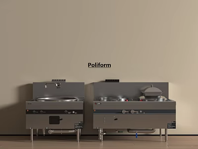 Poliform Professional Kitchen Appliances With Stainless Steel Cooking Equipment And Lids 3d model