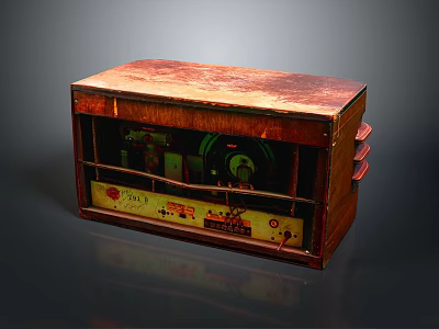 Vintage Desktop Computer With Wooden Case Retro Control Panel And Mechanical Components 3d model