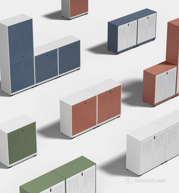 Public Office Space Storage Solutions With Colorful Lockers And Modern Functional Design 3d model