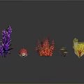 Cartoon Scene Featuring Colorful Coral Seaweed Various Colors Purple Red Yellow Black Background And Reflections