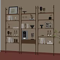 Wooden Shelves With Decorative Items Books Coffee Machine And Potted Plant