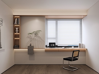 Study Bay Window Hanging Desk Single Chair 3d model