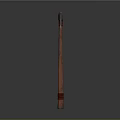 Ancient Battle Weapon With Wooden Handle Curved Metal Blade And Red Straps