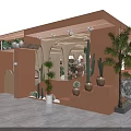 Stylish Terracotta Clothing Store With Arched Doorways Cacti Palm Trees And Moon