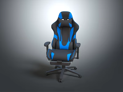 Modern Black And Blue Gaming Chair With Adjustable Armrests And Swivel Base Design 3d model