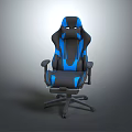 Modern Black And Blue Gaming Chair With Adjustable Armrests And Swivel Base Design